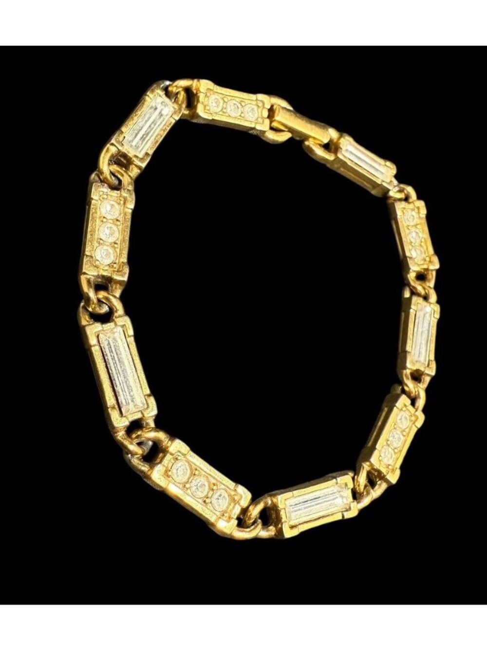 Vintage Swarovski Crystal Chain Bracelet Gold Tone Geometric Link Rectangle Swan